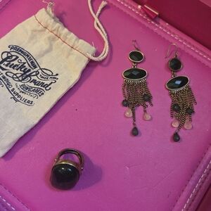 Lucky Brand Vintage Bottle Green And Brass Earrings with Ring